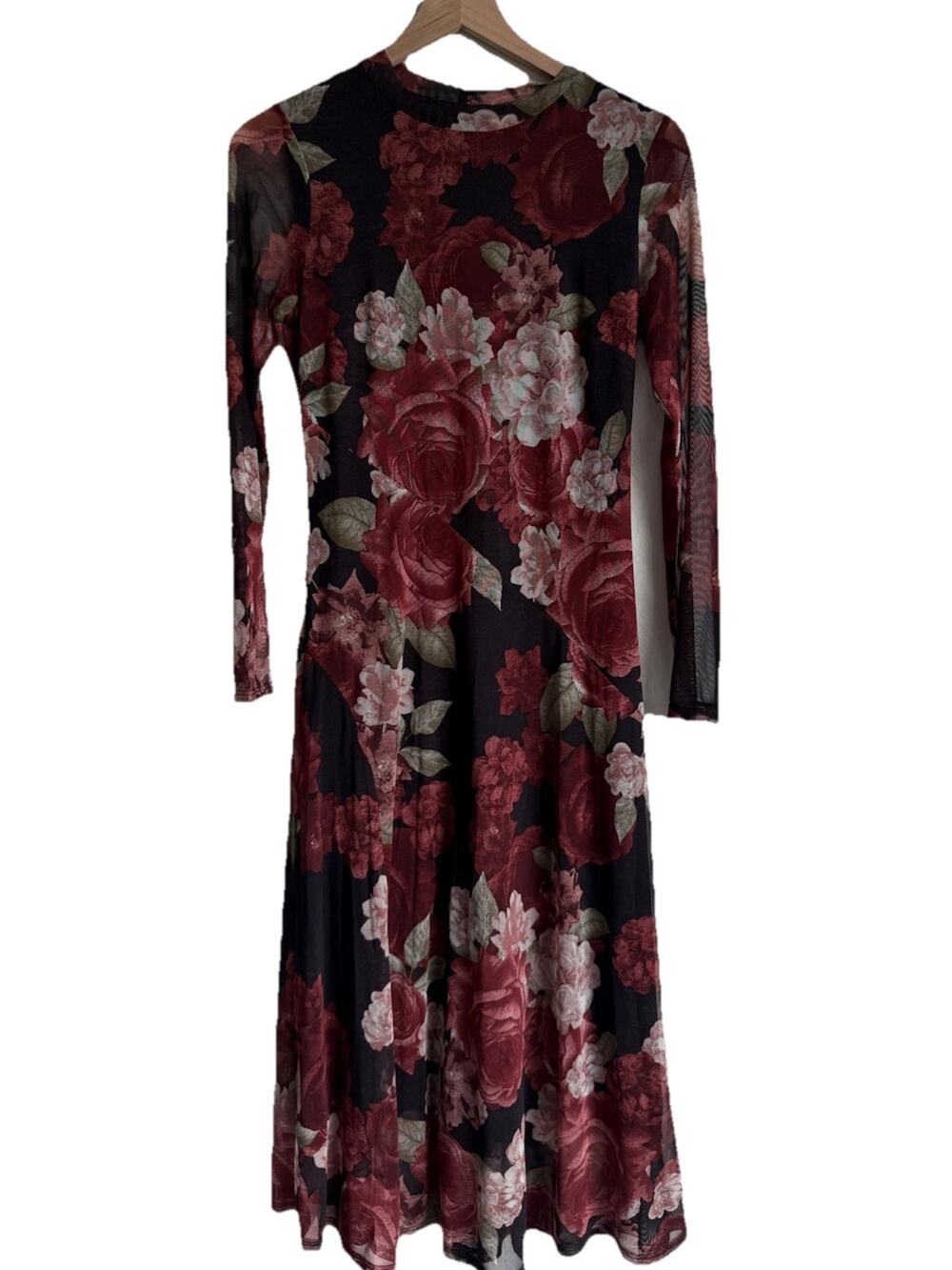 Kate and Lily Floral Mesh Maxi Dress Size 6 Red Rose | Sheer Sleeve | Whimsigoth